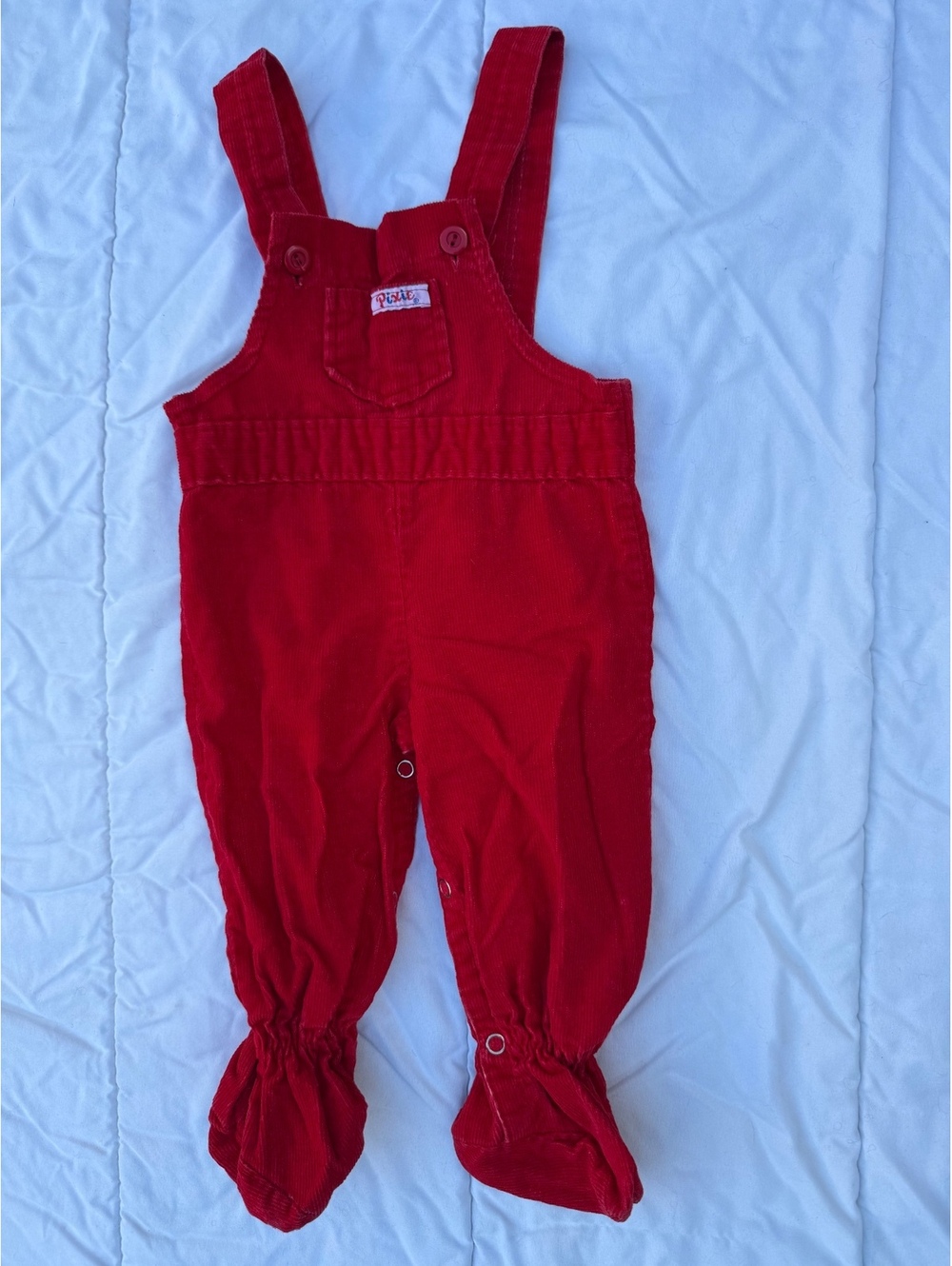 Vintage Pixie Red Corduroy Baby Overalls Size 6-19 Months